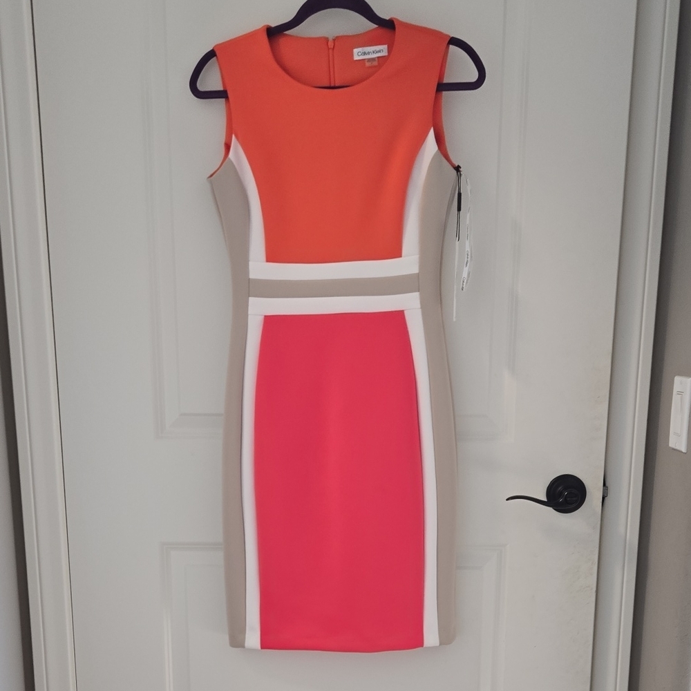 Calvin Klein Women's Mini Dress - Orange and Pink